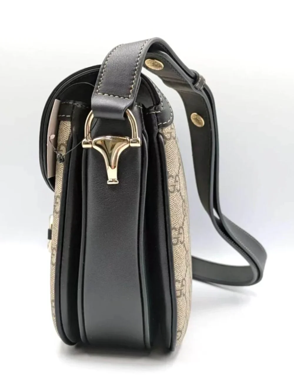 Gucci GG Supreme Monogram Canvas Horsebit 1955 Medium Flap Bag Beige Black Ebony - Picture 4 of 15